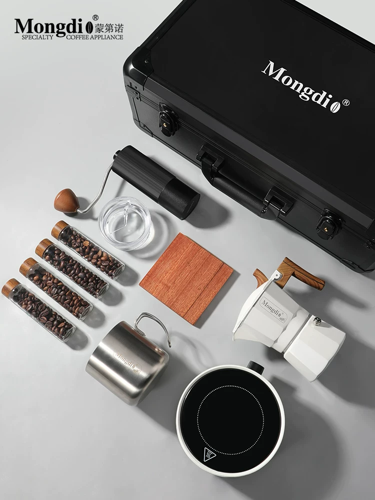 Bộ ấm pha cà phê Moka hai van Mongdio, hộp quà tặng, ấm pha cà phê thủ công, dụng cụ pha cà phê ngoài trời, đồ dùng pha cà phê