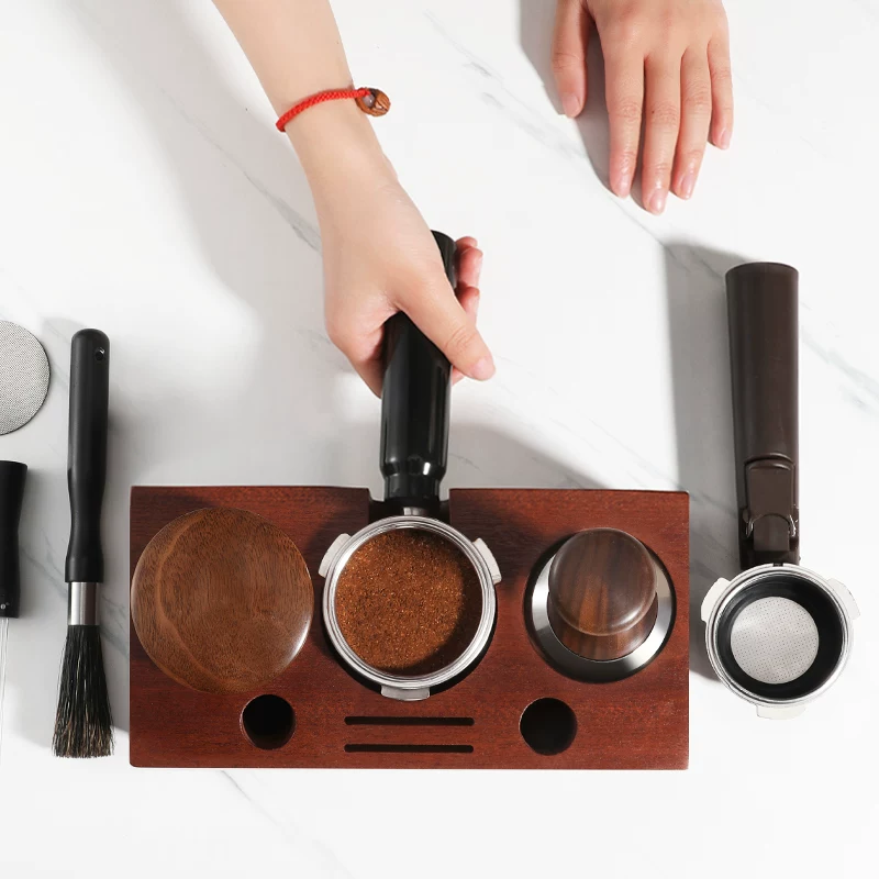 Bộ dụng cụ đầm cà phê Mongdio, máy pha cà phê Ý, dụng cụ phân phối 51/58mm, bộ ba gồm đầm cà phê và búa.