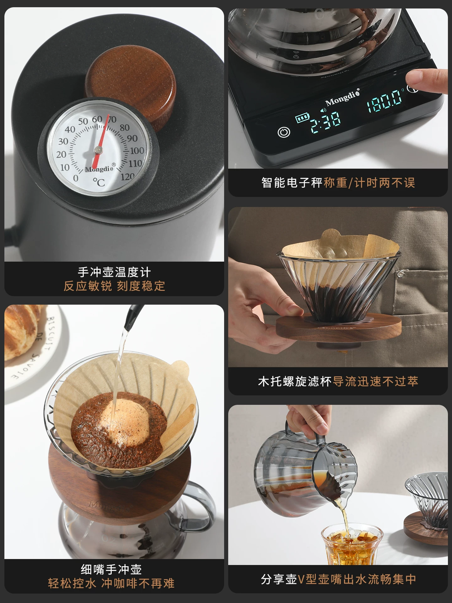 Bộ pha cà phê Pour-over Mongdio với cốc lọc cà phê, bình chia sẻ, bình rót cà phê, máy pha cà phê và máy xay hạt cà phê Bộ sản phẩm hoàn chỉnh