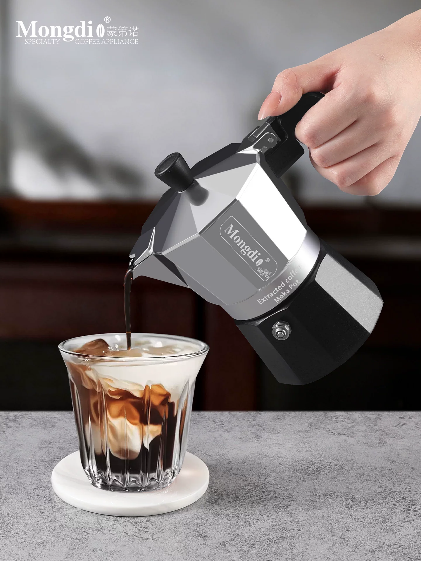 Máy pha cà phê moka pot hai van Mongdio, máy pha cà phê espresso nhỏ gọn cho gia đình, bộ pha cà phê thủ công