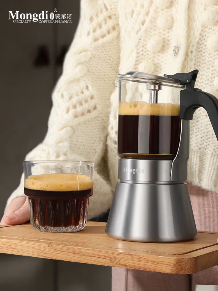 Máy pha cà phê bằng thép không gỉ Mongdio van đôi moka pot máy pha cà phê espresso tại nhà nhỏ máy pha cà phê bằng thép không gỉ