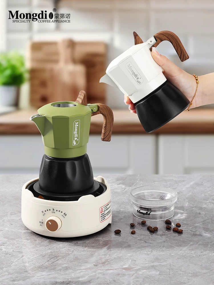 Máy pha cà phê moka pot hai van Mongdio, máy pha cà phê espresso nhỏ gia dụng, máy pha cà phê Ý, bộ máy pha cà phê moka pot
