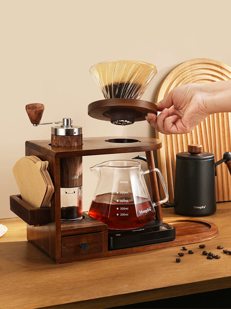 Bộ ấm pha cà phê Mongdio, máy xay cà phê cầm tay, giá để đồ quay tay, thiết bị pha cà phê bằng ấm rót