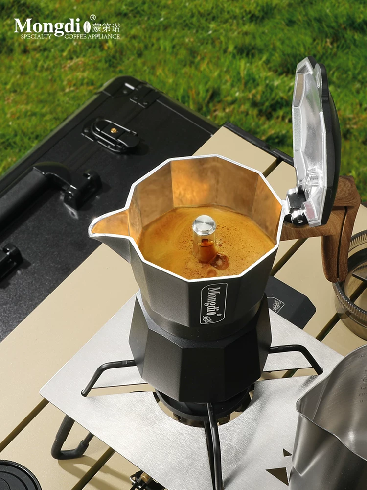 Bộ pha cà phê Moka pot hai van Mongdio, thiết bị pha cà phê di động ngoài trời, dụng cụ pha cà phê cắm trại, hộp quà tặng đầy đủ