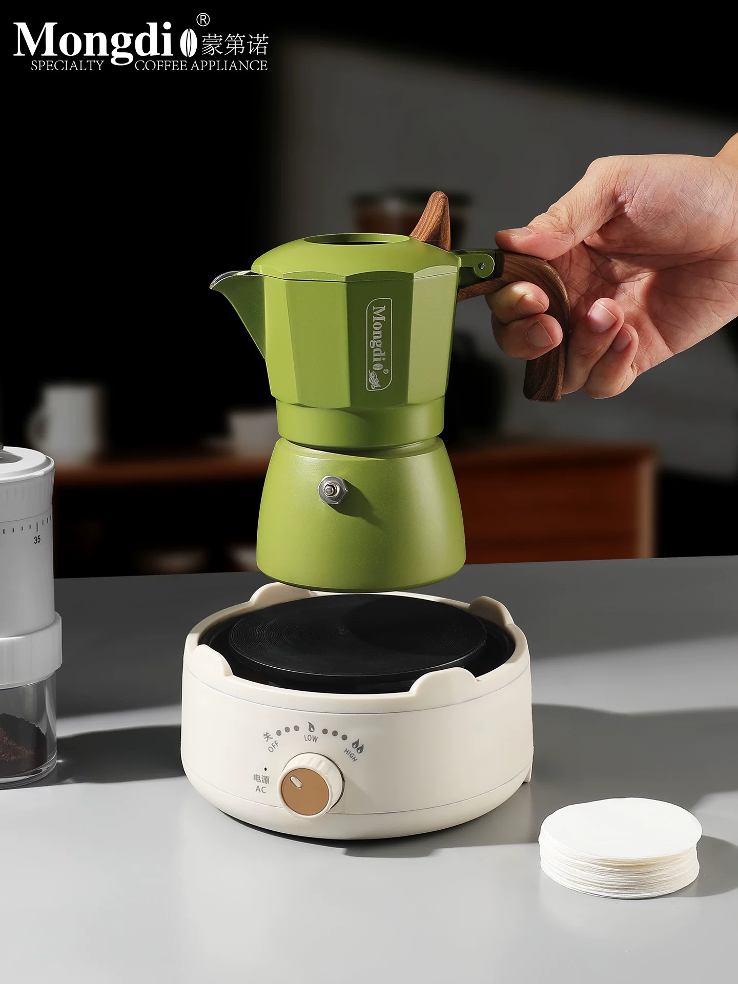 Bộ pha cà phê Moka pot hai van Mongdio, máy pha cà phê espresso gia dụng, ấm pha cà phê Moka