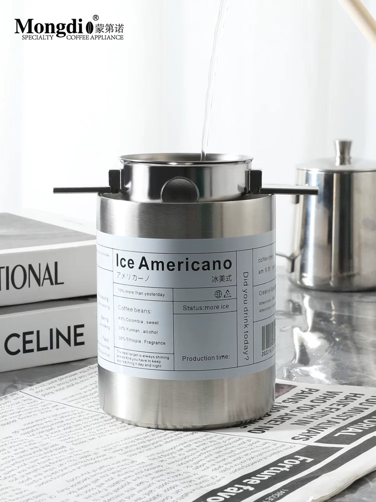 Bộ lọc cà phê Mongdio Bộ lọc bằng thép không gỉ Bộ lọc cà phê pha bằng tay di động treo tai lọc cốc phễu lọc miễn phí