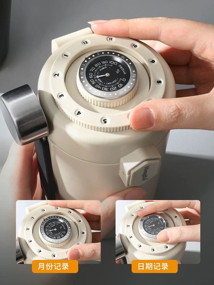 Hộp đựng cà phê hạt Mongdio kín hơi, hộp đựng bột cà phê, hộp đựng thực phẩm chân không đặc biệt có chức năng theo dõi độ ẩm, đạt tiêu chuẩn thực phẩm