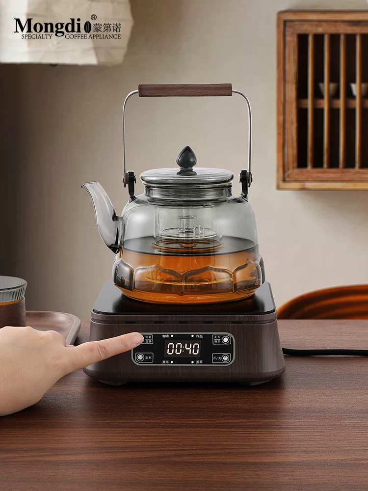 Ấm đun trà điện Mongdio 2024 mẫu mới, ấm trà thủy tinh, bếp điện gốm, dụng cụ pha trà gia dụng, ấm pha trà