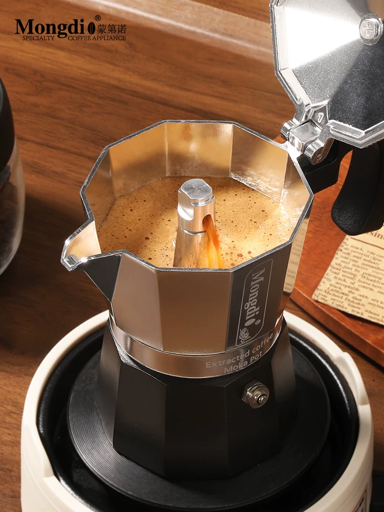 Máy pha cà phê espresso kiểu Moka pot hai van Mongdio, dụng cụ pha cà phê, bình pha cà phê, bình chiết xuất cà phê