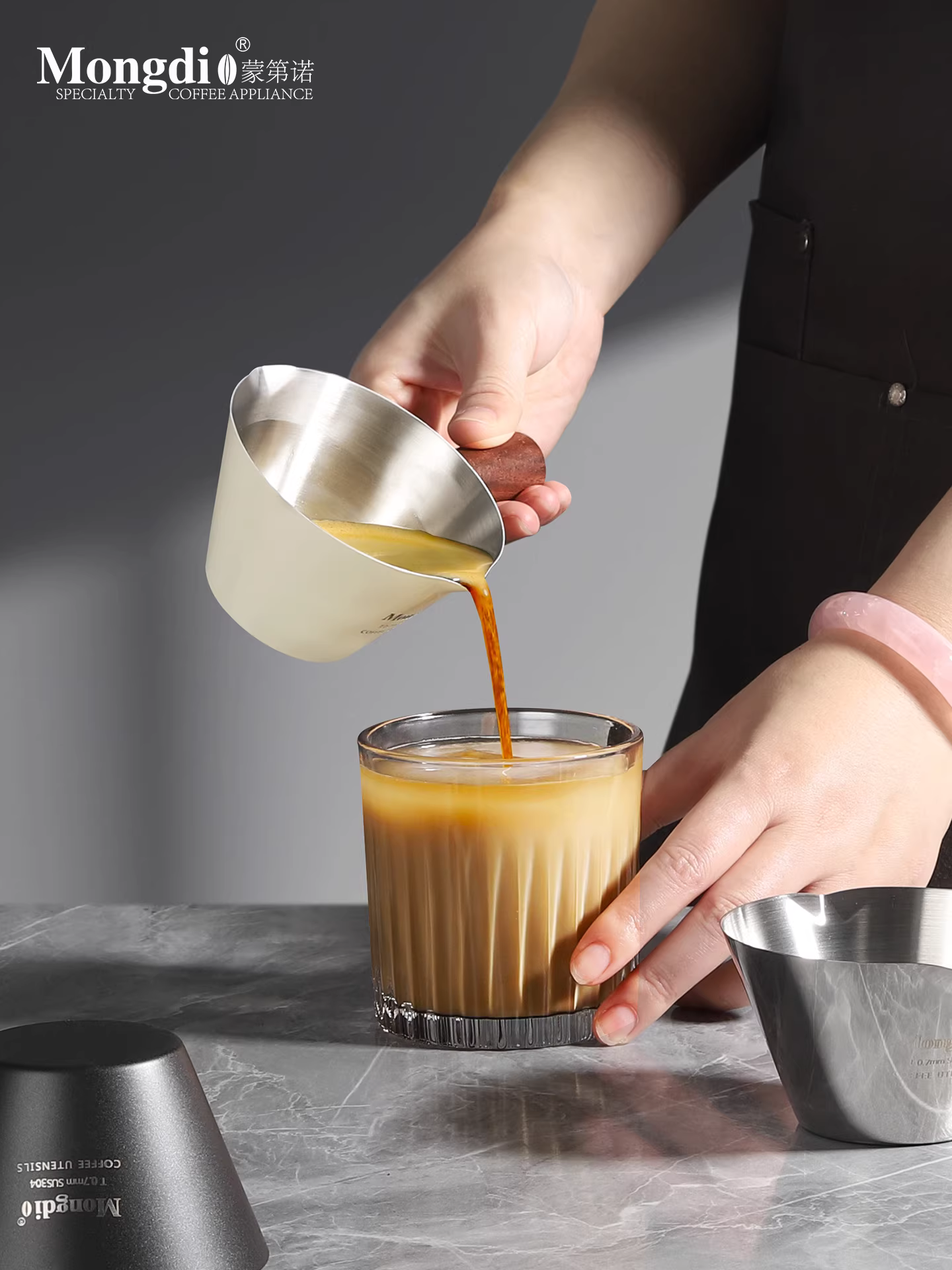 Cốc chiết xuất cà phê Mongdio cốc espresso dung tích lớn 200ml máy pha cà phê espresso bằng thép không gỉ cốc đựng chất lỏng cốc đo lường