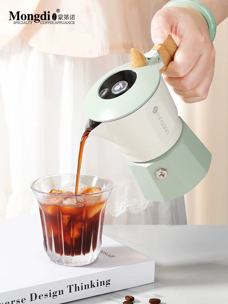 Máy pha cà phê moka pot van đôi Mongdio, máy pha cà phê espresso nhỏ gọn cho gia đình, bộ ấm pha cà phê thủ công