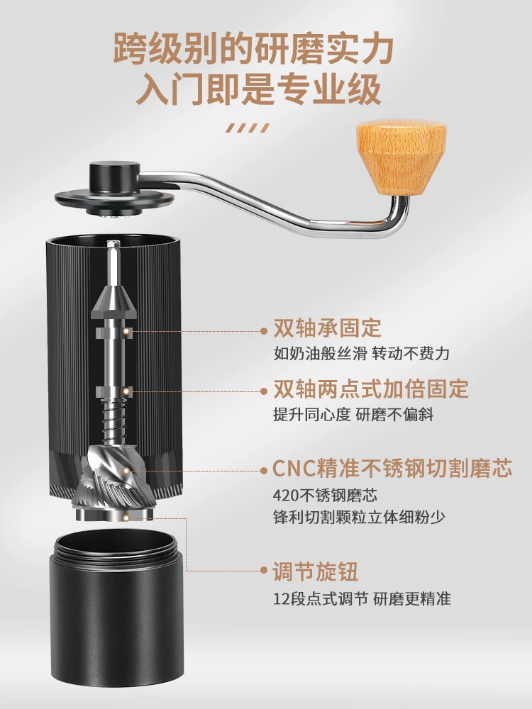 Máy xay hạt cà phê quay tay Máy xay cà phê thủ công tại nhà Máy xay nhỏ lõi thép CNC