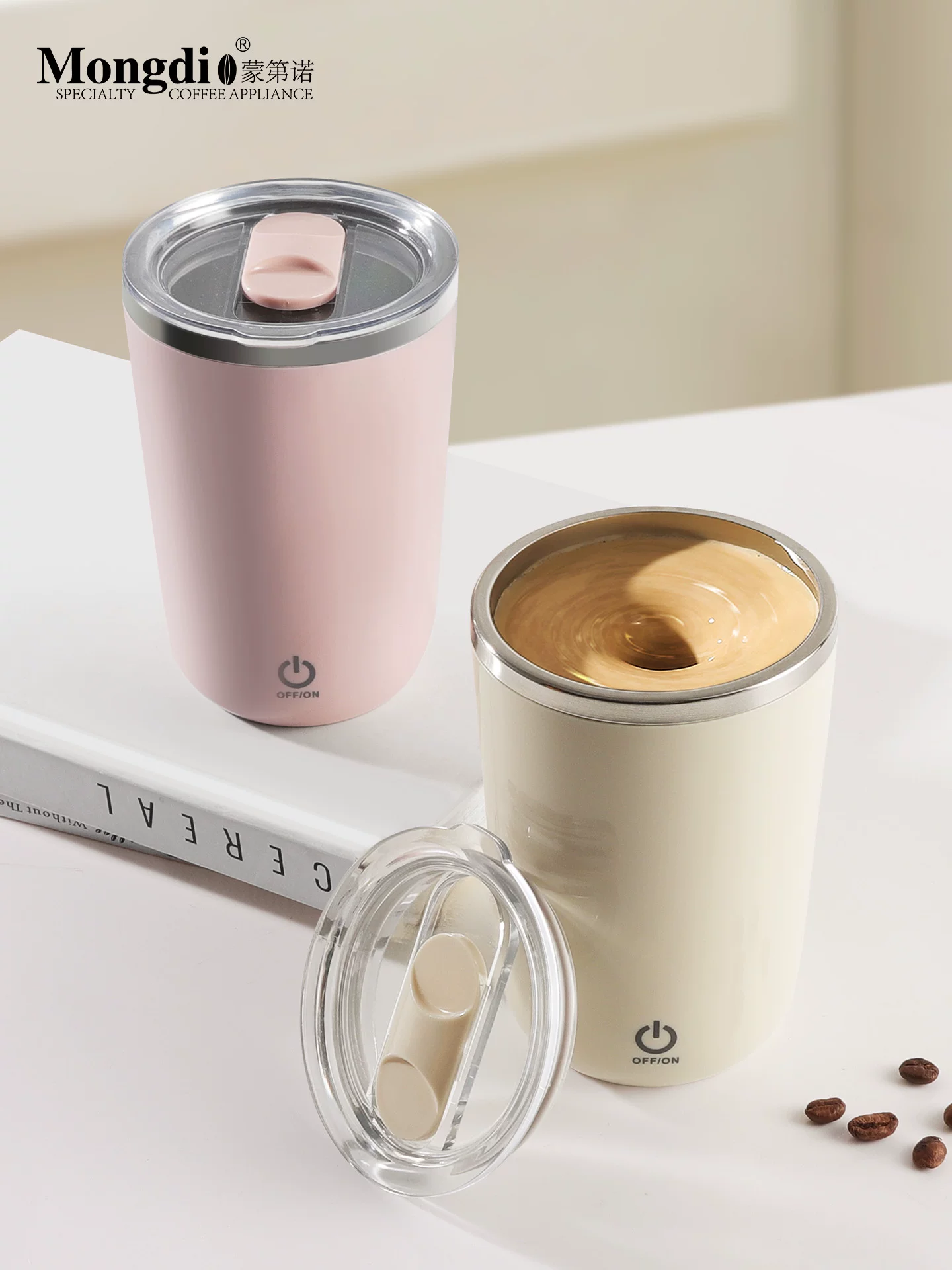 Cốc khuấy cà phê Mongdio, cốc khuấy hoàn toàn tự động, cốc cà phê xoay, cốc pha sữa đậu nành và sữa bột bằng điện