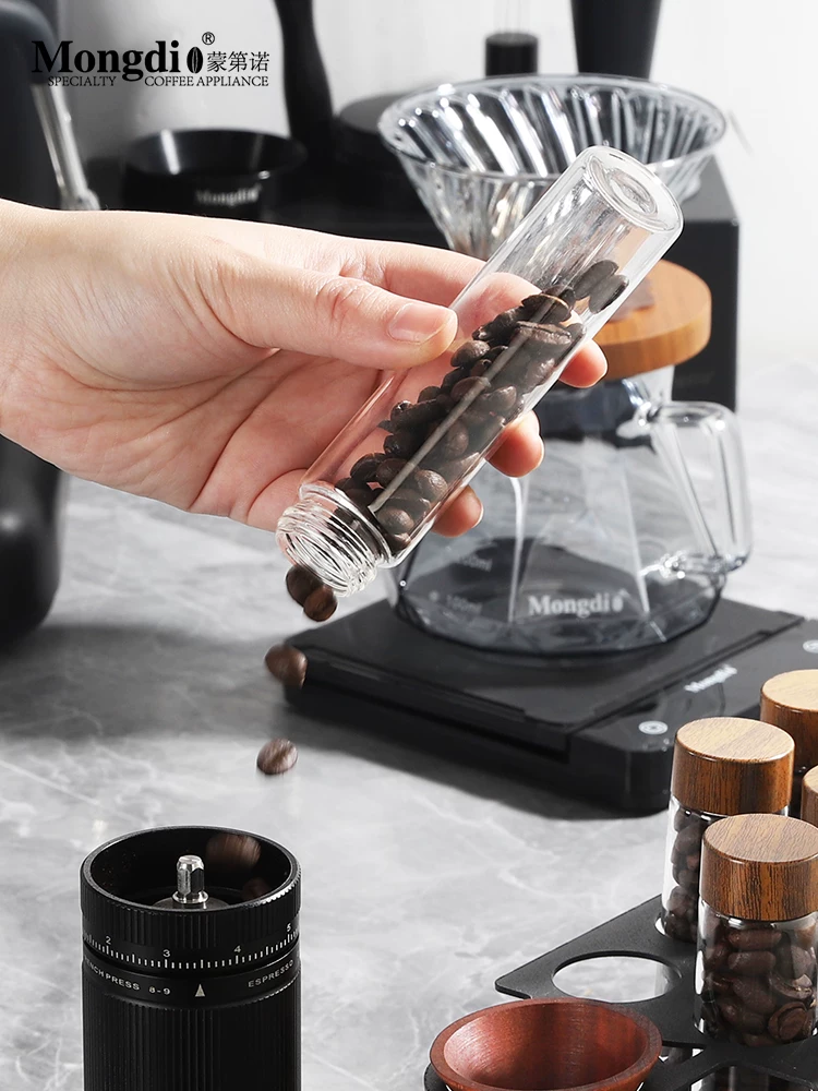 Hộp đựng cà phê Mongdio, giá trưng bày, lọ thủy tinh, hộp đựng cà phê kín khí, ống đựng cà phê kín khí, ống cấp cà phê