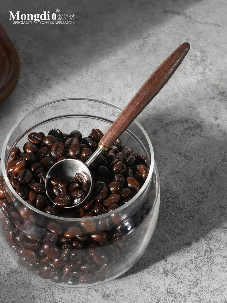 Muỗng cà phê Mongdio muỗng đo lường bột cà phê muỗng đo lường cà phê bằng thép không gỉ muỗng hạt cà phê tay cầm bằng gỗ óc chó muỗng gram