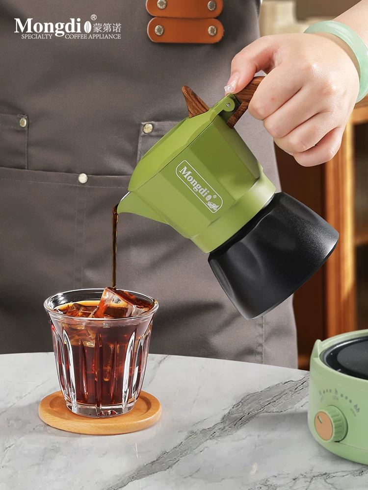 Máy pha cà phê moka pot van đôi Mongdio, máy pha cà phê espresso nhỏ gọn cho gia đình, dụng cụ pha cà phê thủ công