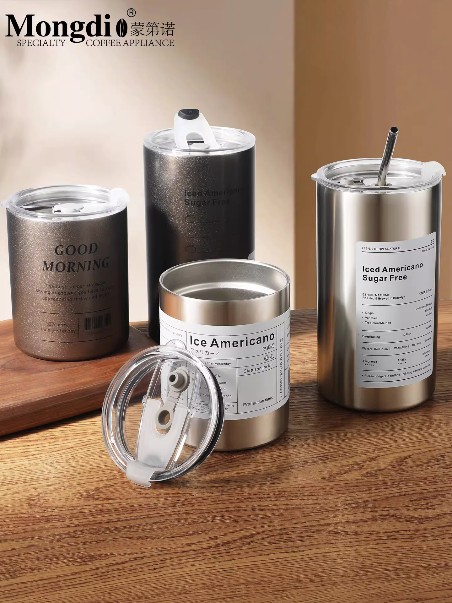 Mongdio cốc cà phê cốc nước thép không gỉ kiểu Mỹ cốc di động cốc cách nhiệt cốc du lịch văn phòng cốc rơm