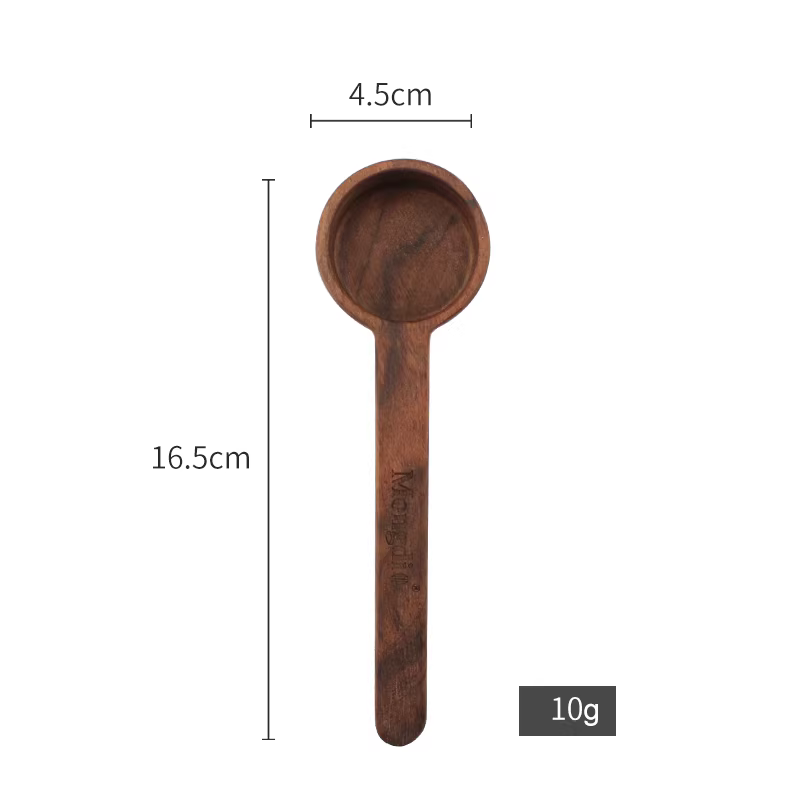 Muỗng đong cà phê Mongdio bằng gỗ nguyên khối, muỗng đong gỗ đào đen, muỗng đong bột cà phê, muỗng định lượng, muỗng đong gram, 10g