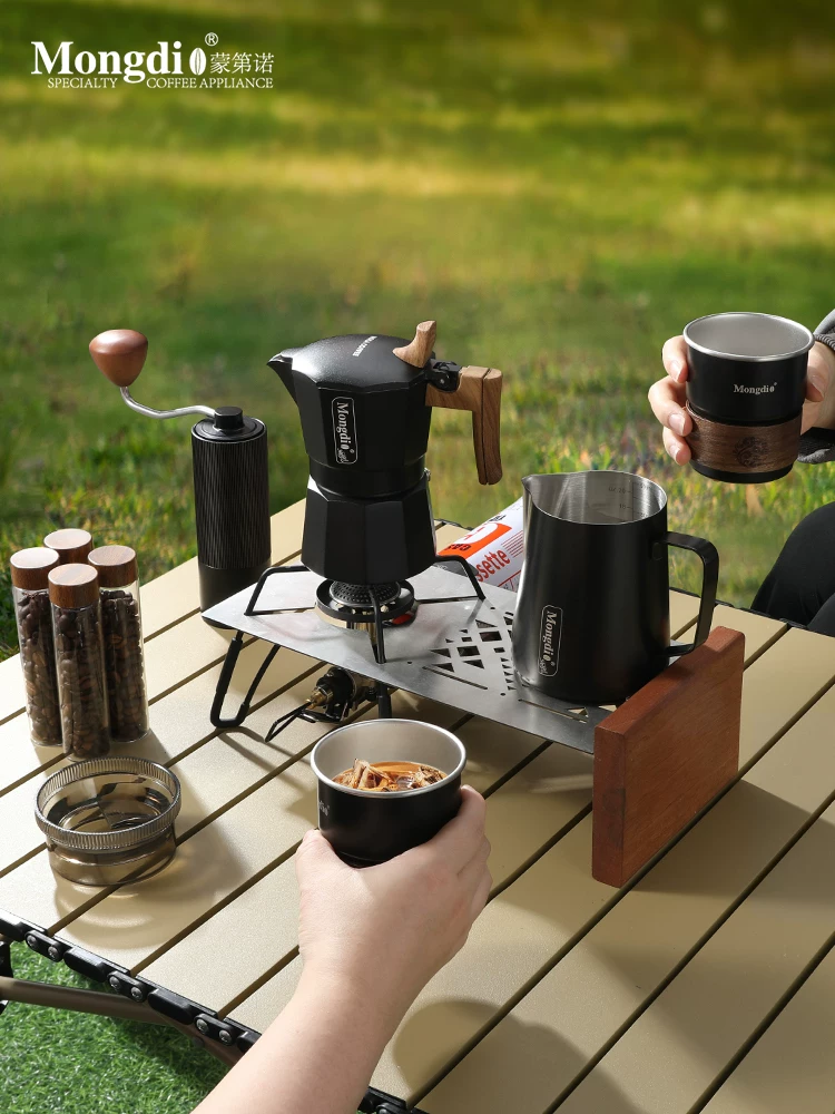 Bộ ấm pha cà phê Moka hai van Mongdio, hộp quà tặng, ấm pha cà phê thủ công, dụng cụ pha cà phê ngoài trời, thiết bị cắm trại, dụng cụ bảo quản
