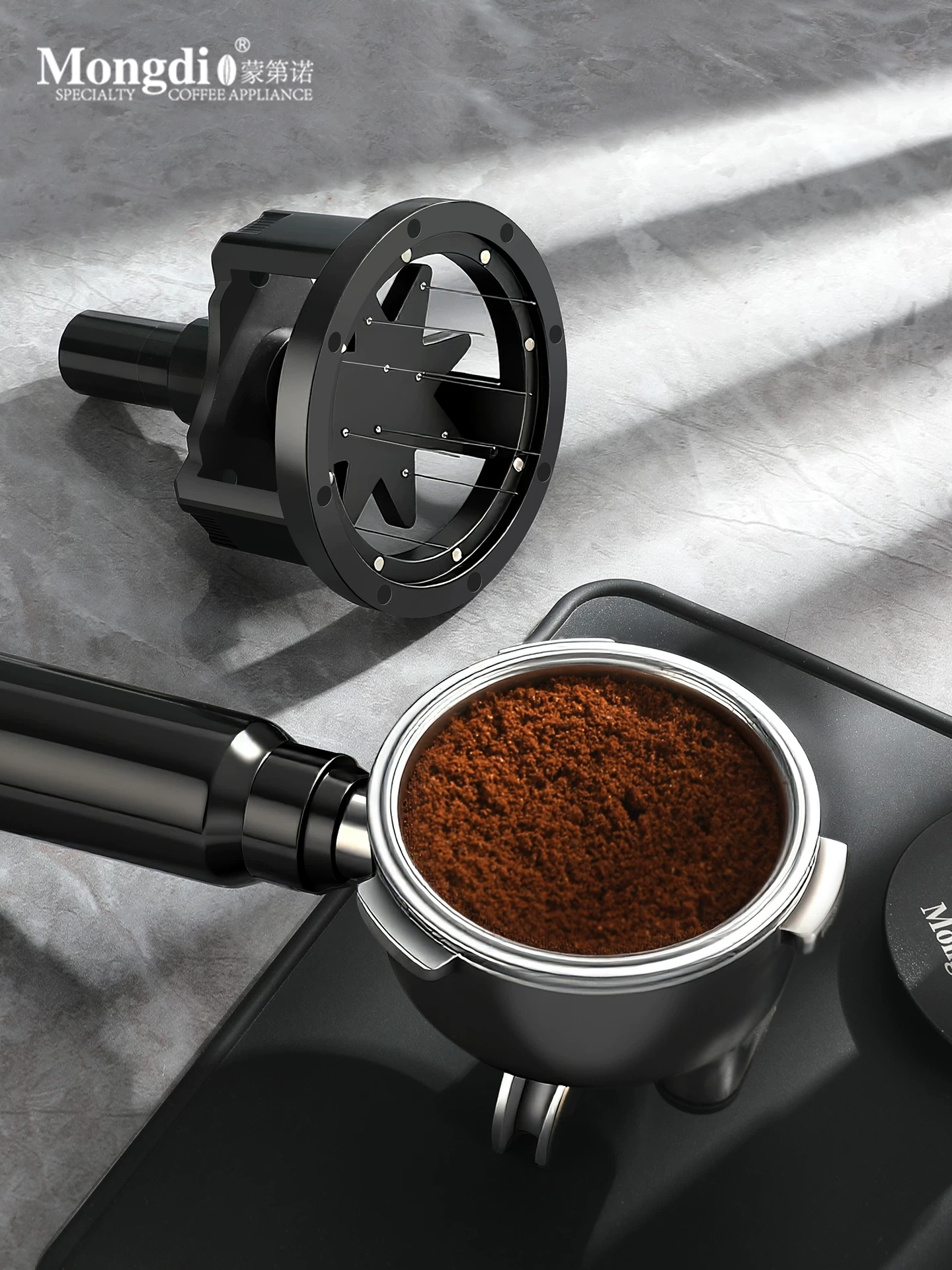 Kim phân phối bột Mongdio, kim phân phối bột cà phê, kim khuấy từ xoay kiểu kim, phụ kiện máy pha cà phê espresso dùng cho bột rời