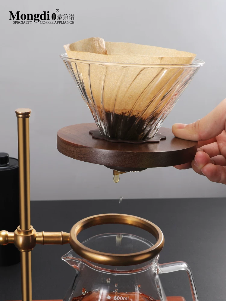 Bộ ấm pha cà phê thủ công Mongdio, máy xay cà phê bằng tay, giá để đồ bằng gỗ óc chó, cốc lọc bằng kính, cà phê pha thủ công