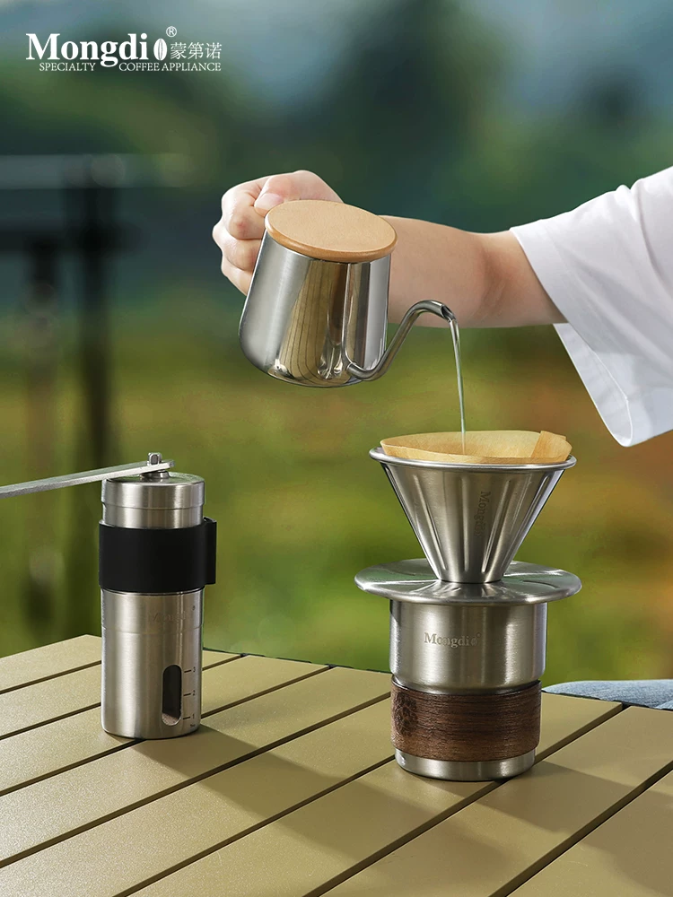 Bộ ấm pha cà phê thủ công Mongdio ngoài trời di động du lịch cắm trại thiết bị pha cà phê bộ lưu trữ ấm cà phê