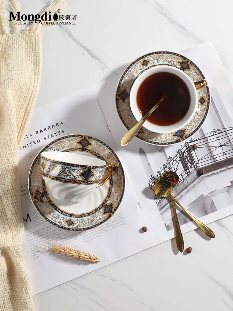 Tách cà phê gốm sứ Mongdio dùng trong gia đình, tách cà phê và đĩa lót cao cấp tinh tế kèm thìa, tách nhỏ kiểu dáng đẹp sang trọng cao cấp.