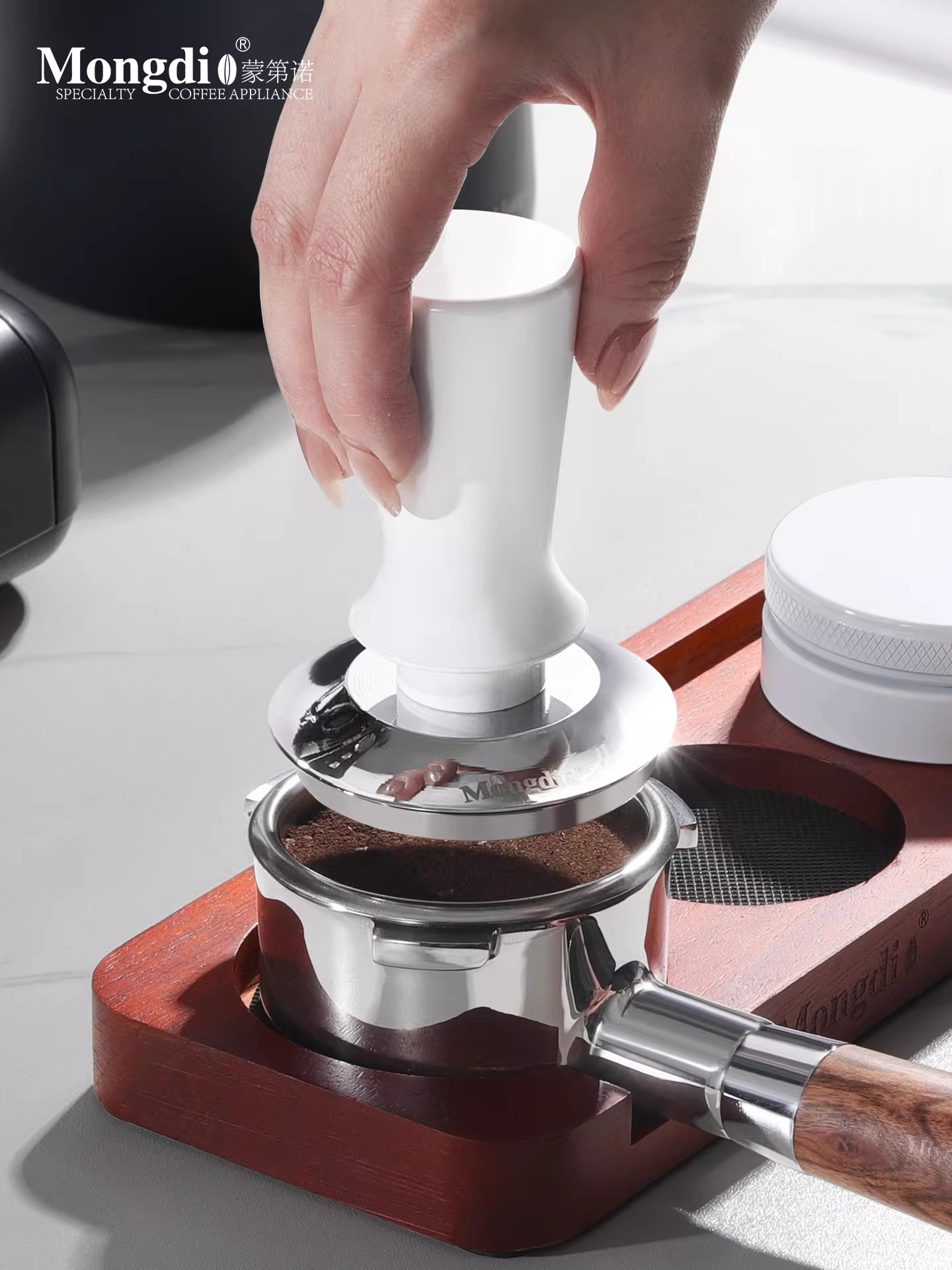 Dụng cụ nén cà phê Mongdio, máy ép cà phê, dụng cụ pha cà phê, dụng cụ nén cà phê lực không đổi, giá đỡ máy pha cà phê