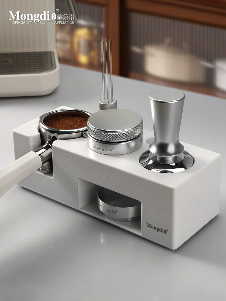 Bộ dụng cụ nén cà phê Mongdio, bộ ba món gồm đế nén, búa nén, phụ kiện cà phê và các bộ phận bảo quản.