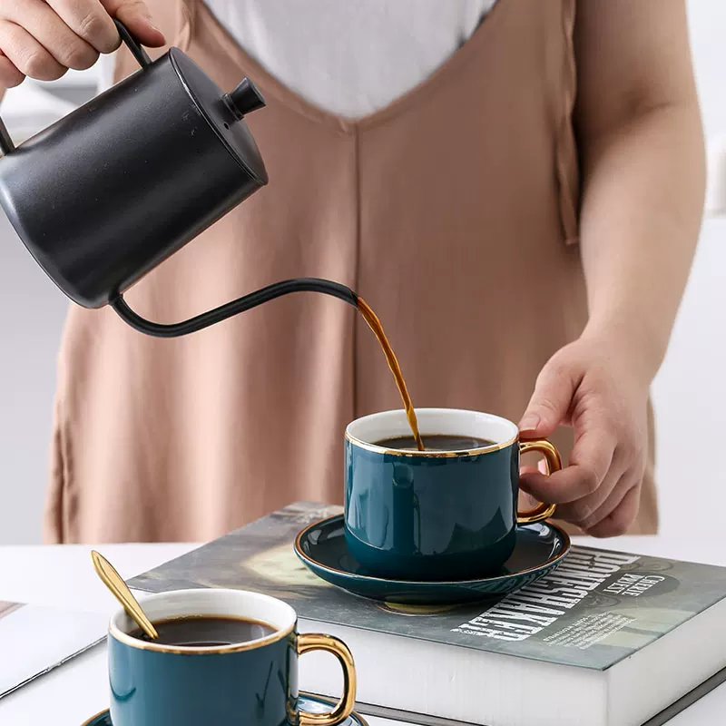 Bộ tách cà phê Mongdio latte dùng trong gia đình, phong cách châu Âu, sang trọng nhỏ gọn, phong cách ins, bộ cốc và đĩa sứ cao cấp tinh tế.