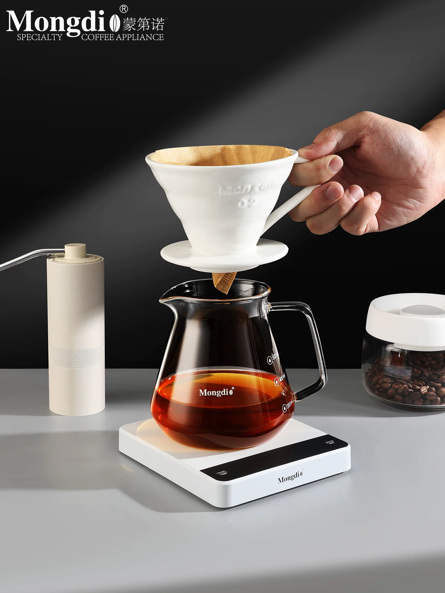 Bộ ấm pha cà phê Mongdio, bộ lọc cà phê, máy xay cà phê cầm tay, máy pha cà phê, máy xay cà phê bằng tay, bộ lọc gốm V60, ấm pha cà phê