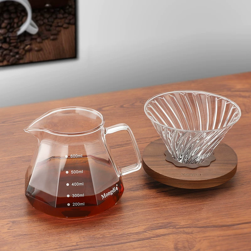 Bộ ấm pha cà phê thủ công Mongdio, bình chia sẻ bằng thủy tinh, cốc lọc, bộ lọc cà phê pha tại nhà V60