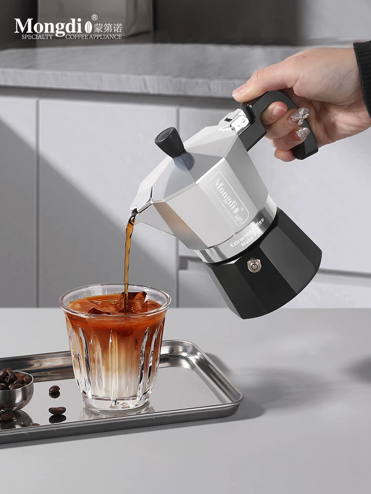 Máy pha cà phê moka pot hai van Mongdio, máy pha cà phê kiểu Ý, bộ ấm pha cà phê thủ công
