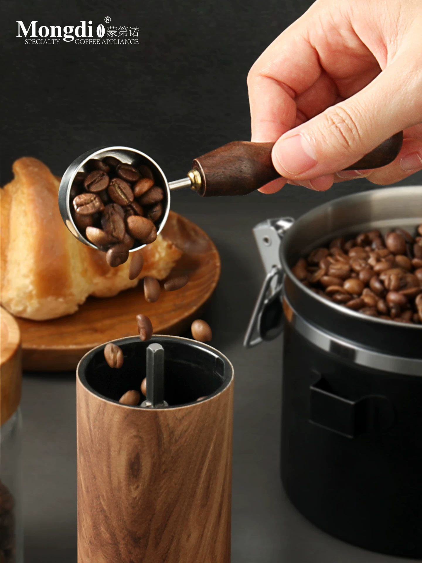 Muỗng cà phê Mongdio, muỗng đong cà phê, muỗng cà phê bằng gỗ óc chó, muỗng đong cà phê, muỗng gram, muỗng xúc cà phê