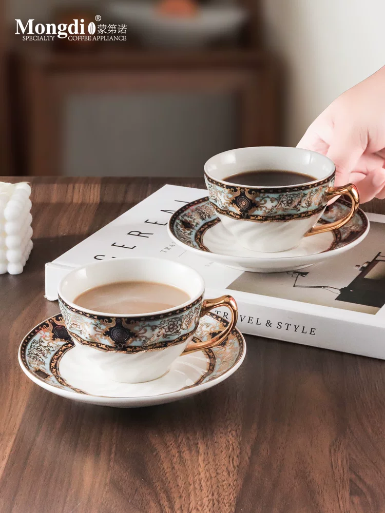 Mongdio gốm sứ cà phê cao cấp tinh tế bộ cốc và đĩa đựng cà phê tại nhà cà phê latte nghệ thuật cốc retro cốc cà phê