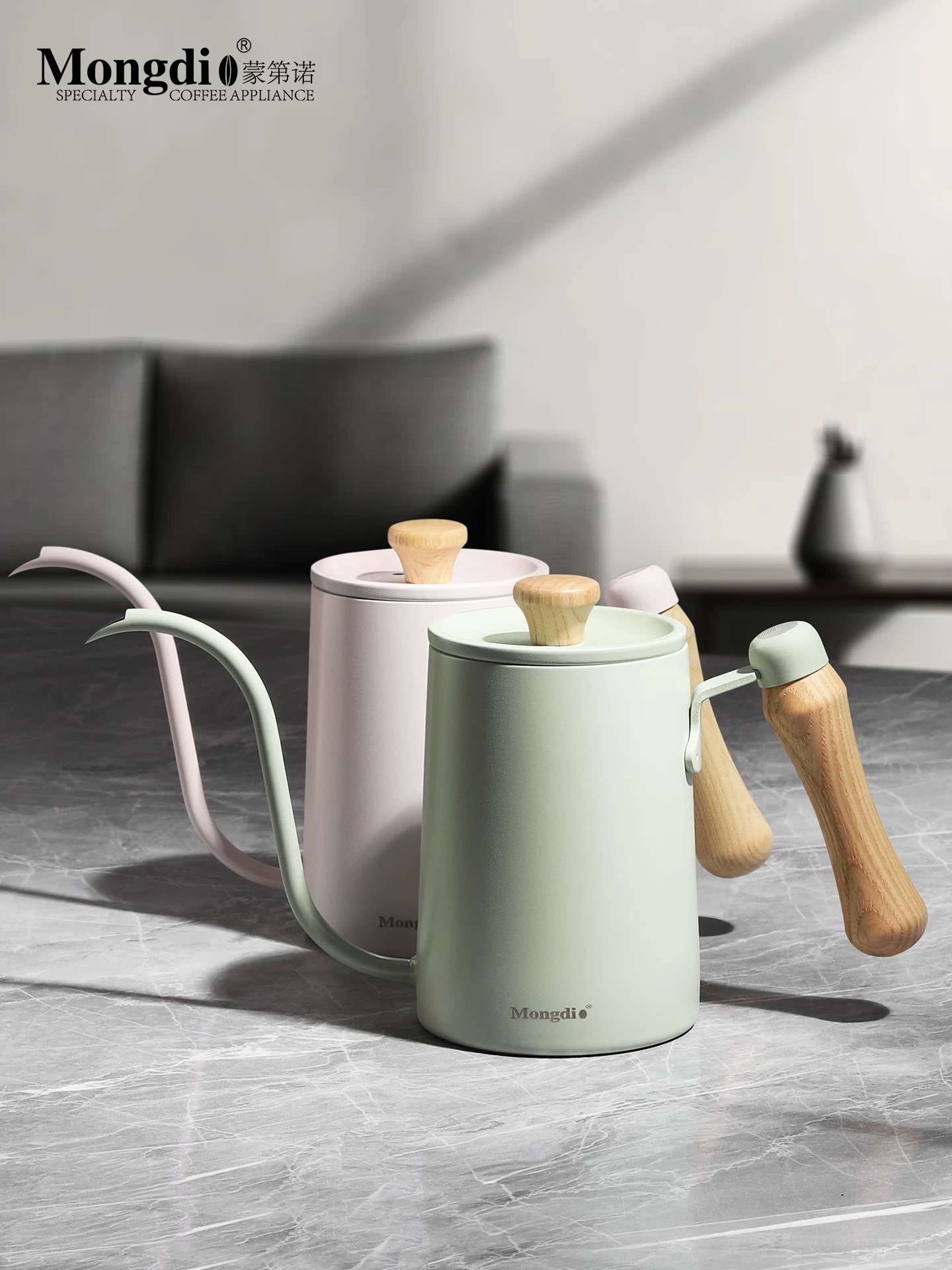 Ấm pha cà phê Mongdio có vòi dài, ấm pha cà phê bằng thép không gỉ, ấm có vòi hẹp dùng trong gia đình.