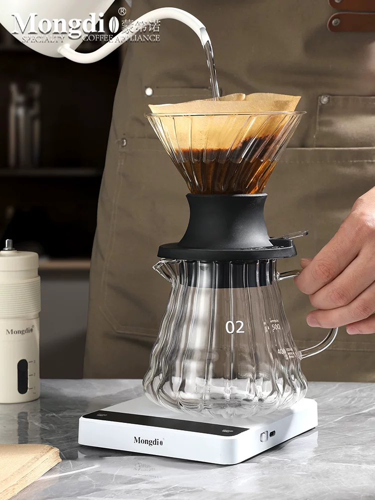 Bộ lọc cà phê Pour-over Mongdio, cốc thông minh, bình chia sẻ bằng thủy tinh, phễu lọc V60, bộ pha cà phê Pour-over