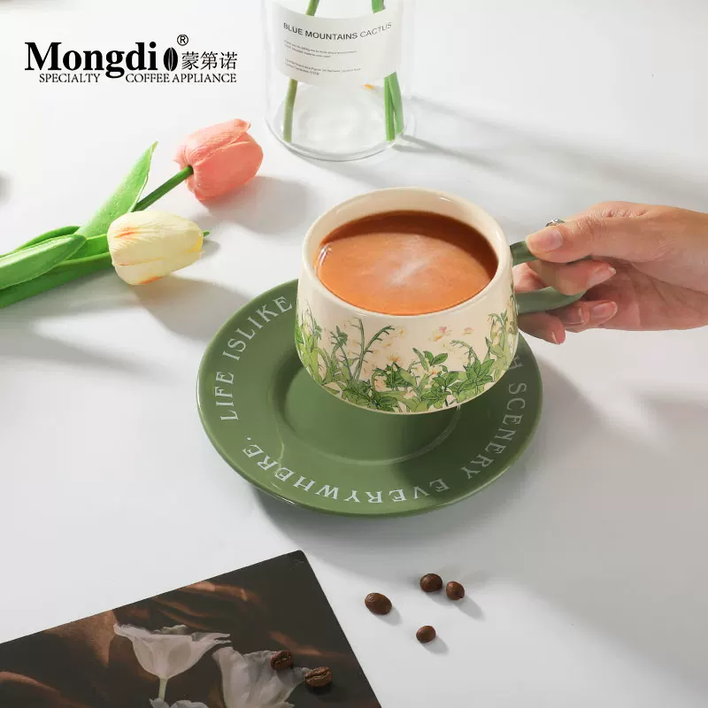 Tách cà phê gốm sứ Mongdio, bộ tách trà chiều cao cấp tinh tế, tách cà phê cổ điển sang trọng cao cấp