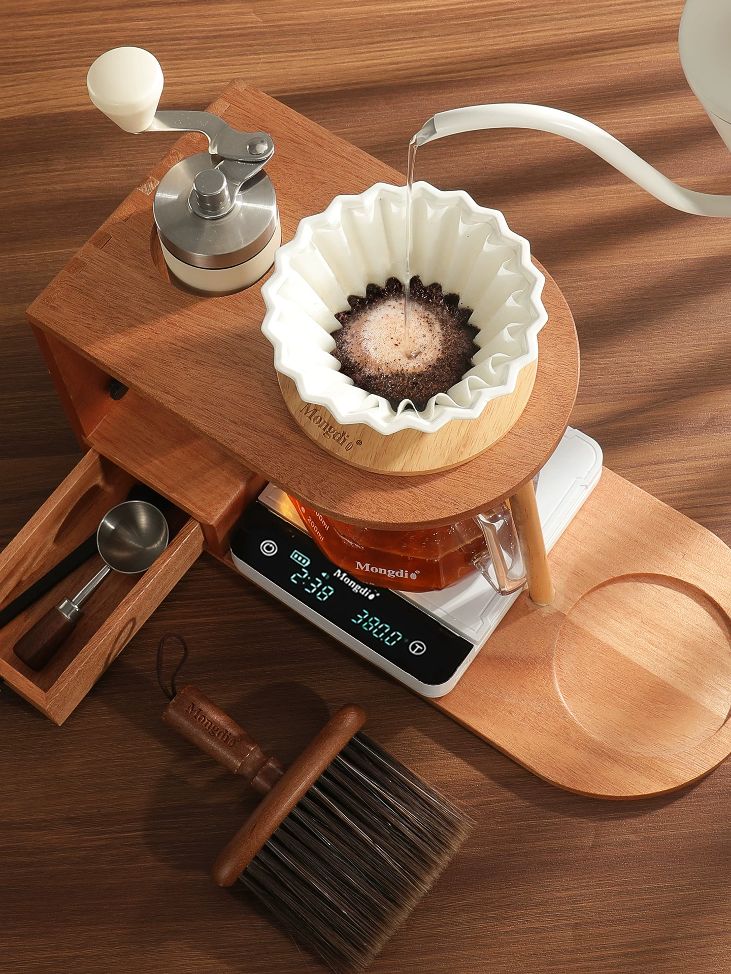 Bộ ấm pha cà phê thủ công Mongdio, máy xay cà phê cầm tay, thiết bị pha cà phê quay tay, giá đựng, ấm chia sẻ