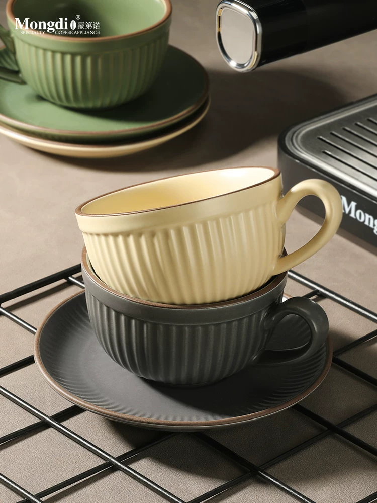 Bộ cốc cà phê gốm sứ Mongdio, cốc cà phê nghệ thuật latte, bộ cốc và đĩa cổ điển, cốc latte cao cấp tinh tế