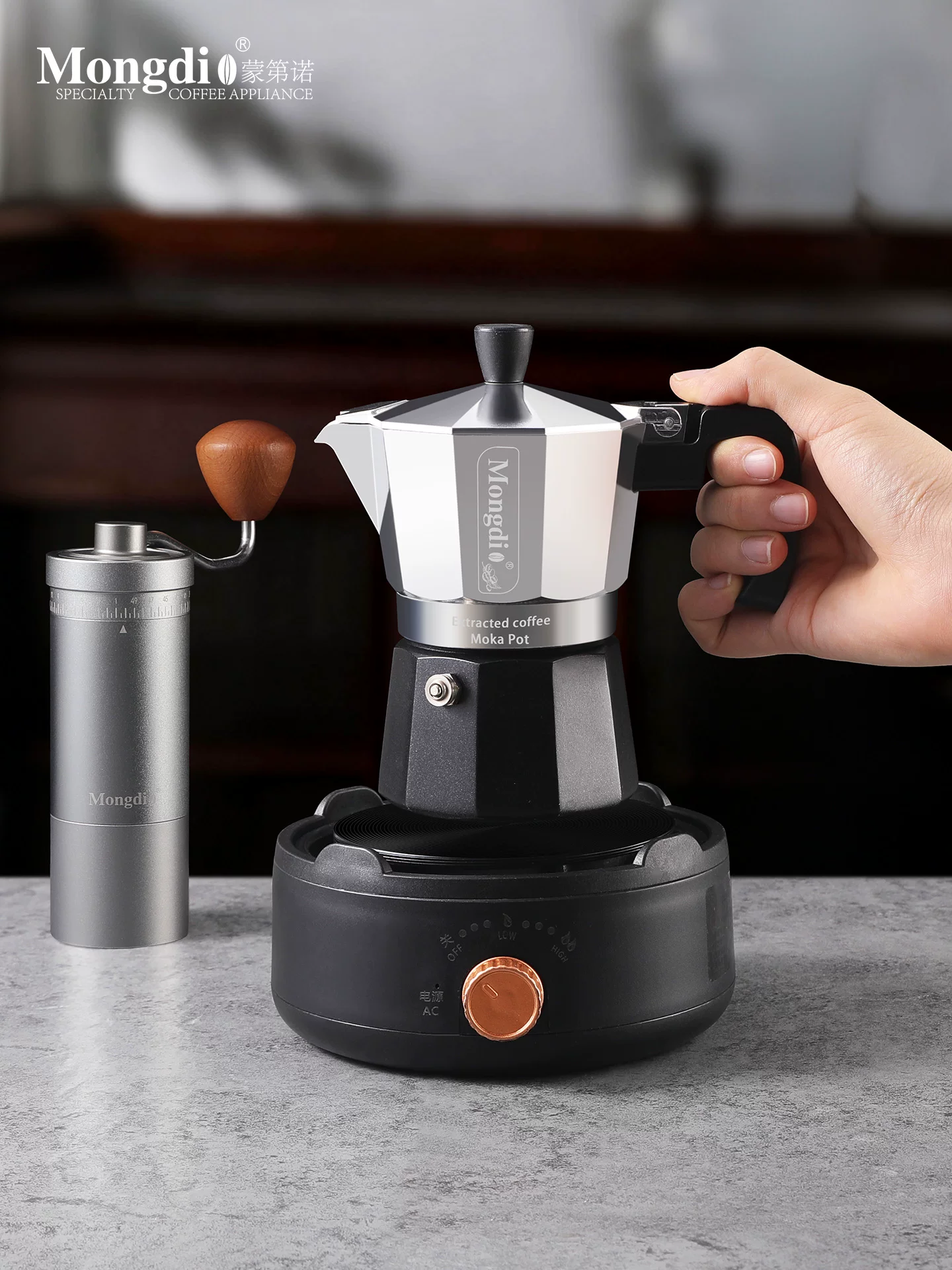 Máy pha cà phê moka pot hai van Mongdio, máy pha cà phê espresso nhỏ gọn cho gia đình, bộ pha cà phê thủ công