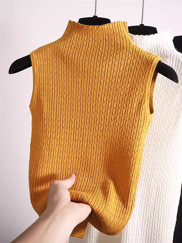Áo len dệt kim không tay cổ nửa cao, kiểu dáng ôm sát, chất liệu cao cấp, hàng hiệu giảm giá, thời trang.