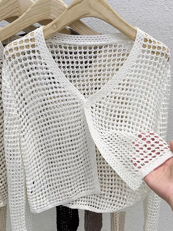 Giảm giá: Quần áo nữ giảm giá từ Nanyou, Áo cardigan chống nắng khoét lỗ, Áo len mỏng mặc trong điều hòa.