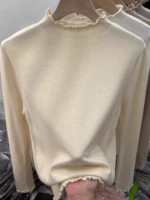 Giảm giá quần áo nữ châu Âu, áo thun dệt kim dày, xếp ly, mặc trong mùa thu đông, áo dài tay độc đáo.