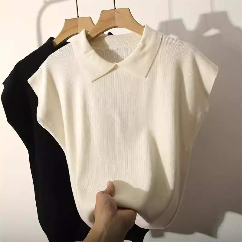 Áo thun nữ xuất khẩu giảm giá, kiểu polo không tay, chất liệu dệt kim, kiểu dáng ôm body thời trang, áo lót mặc trong.