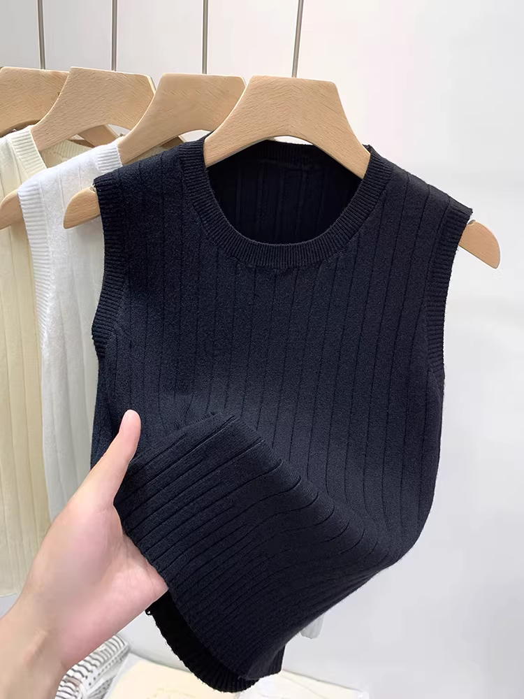 Hàng thanh lý: Áo camisole len nữ, có tem cắt, thích hợp mặc bên trong vest, không tay, ôm dáng, áo ngắn.