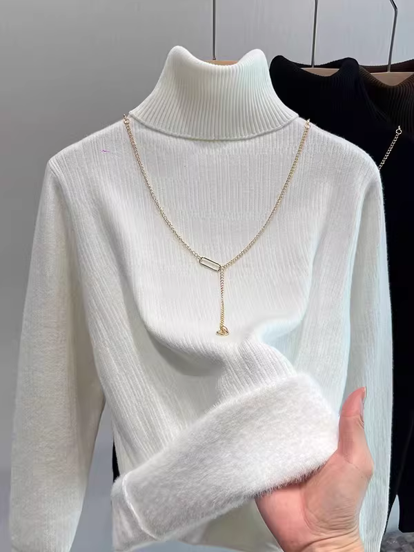 Hàng thanh lý quần áo nữ châu Âu có mác cắt, cổ cao, lót lông cừu, áo lót dày dặn cho mùa thu đông, tích hợp lông cừu, áo len bên trong ấm áp.