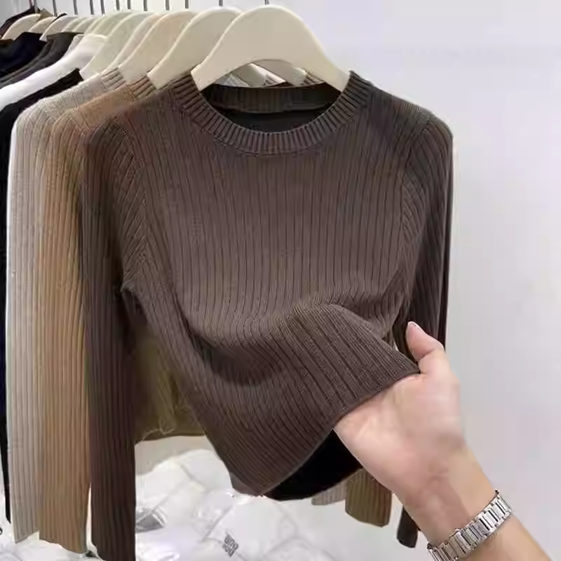 Hàng thanh lý áo nữ, đã gỡ mác, áo len dệt kim cổ tròn thu đông, áo len ôm dáng, áo thun ôm body.