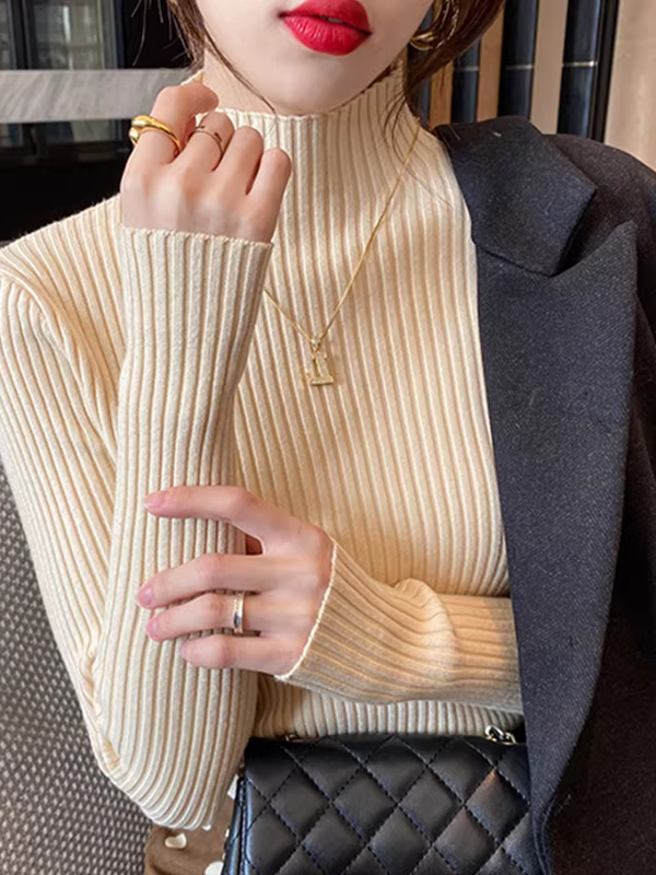 Hàng thanh lý quần áo xuất khẩu nữ, có mác cắt, áo thun cổ lọ nửa cao, áo kiểu dáng cơ bản màu trơn thời trang.