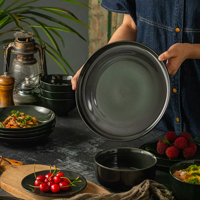 Bộ đồ ăn kiểu cổ điển Jingdezhen, bát và đĩa gốm nung lò, bát và đĩa sáng tạo kiểu Nhật, bát và đũa gia dụng, phong cách Thiền Trung Quốc.